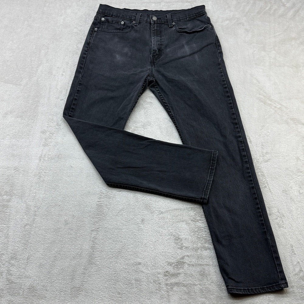 Levi's 502 Regular Taper Jeans Mens 34 Black Faded Denim Pants Casual Stretch